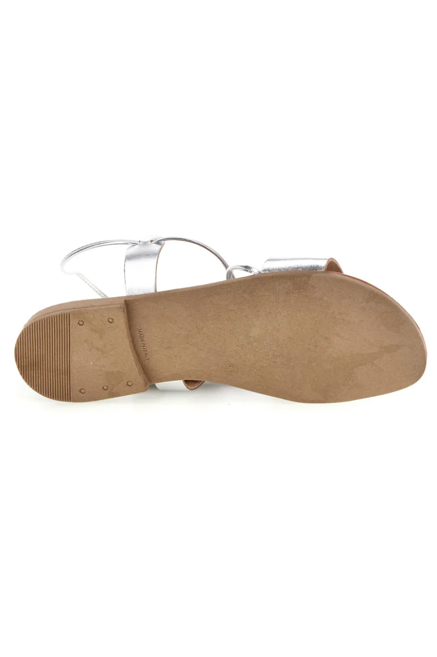 Sandali argento in vera pelle con lacci Prima riga 711BIS