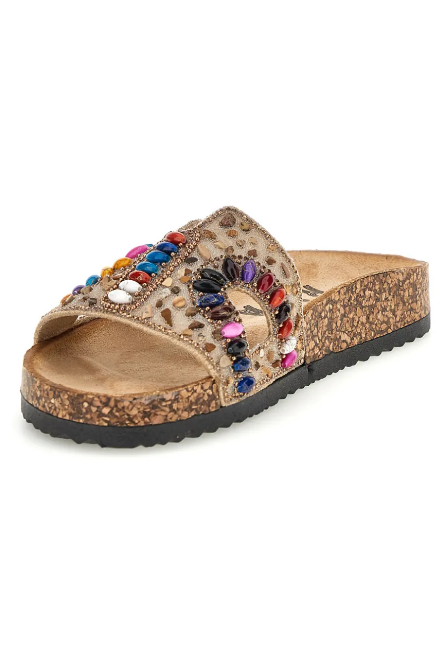Sandali beige con applicazioni multicolor Prima riga 14219