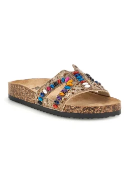 Sandali beige con applicazioni multicolor Prima riga 14219