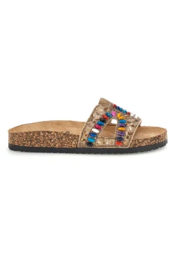Sandali beige con applicazioni multicolor Prima riga 14219