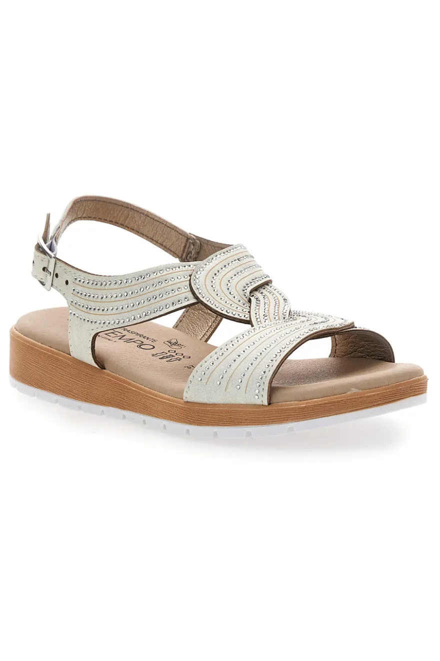 Sandali beige con fasce incrociate e strass MIO TEMPO LR242939