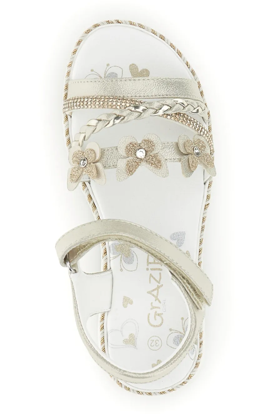 Sandali beige con strappo in velcro e applicazioni floreali Grazie girl 15022