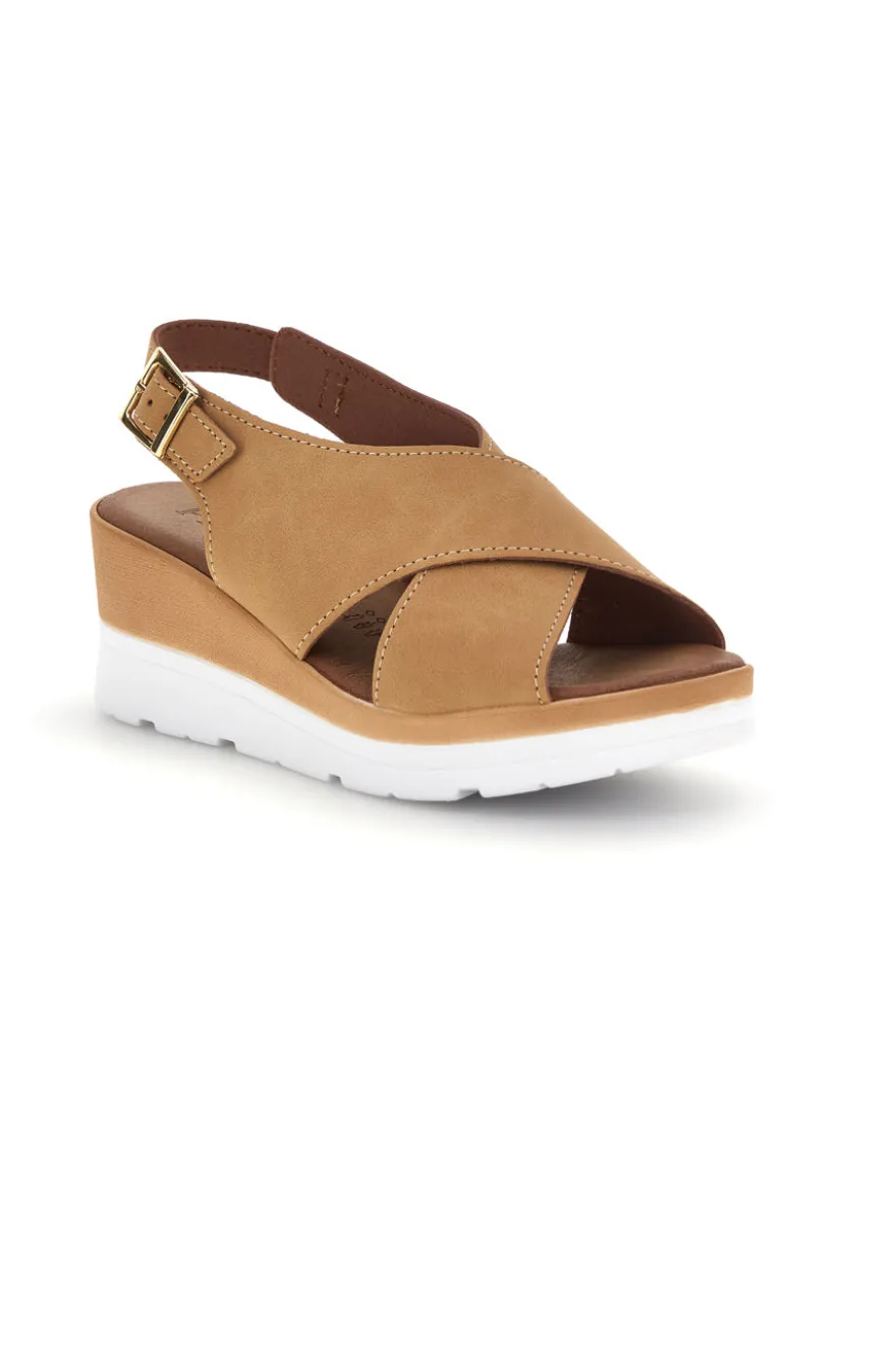 Sandali beige con zeppa e fasce incrociate Plocadi 1107704