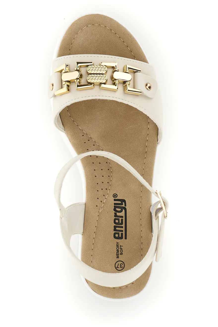 Sandali beige con zeppa e memory soft Energy E804