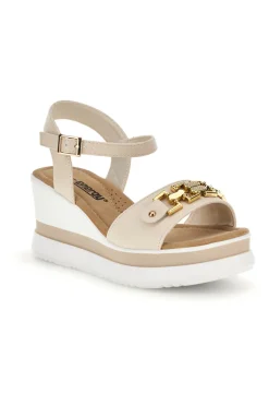 Sandali beige con zeppa e memory soft Energy E804