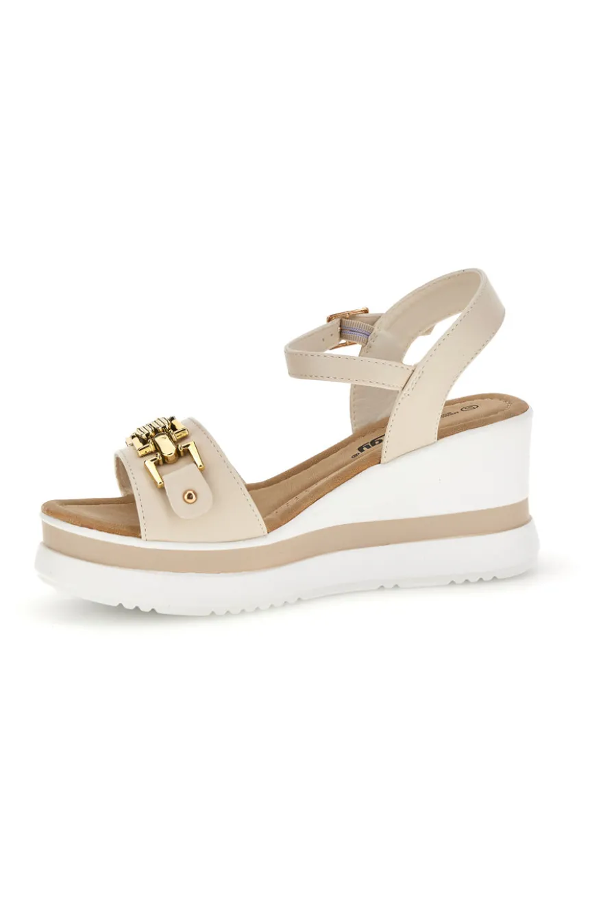 Sandali beige con zeppa e memory soft Energy E804
