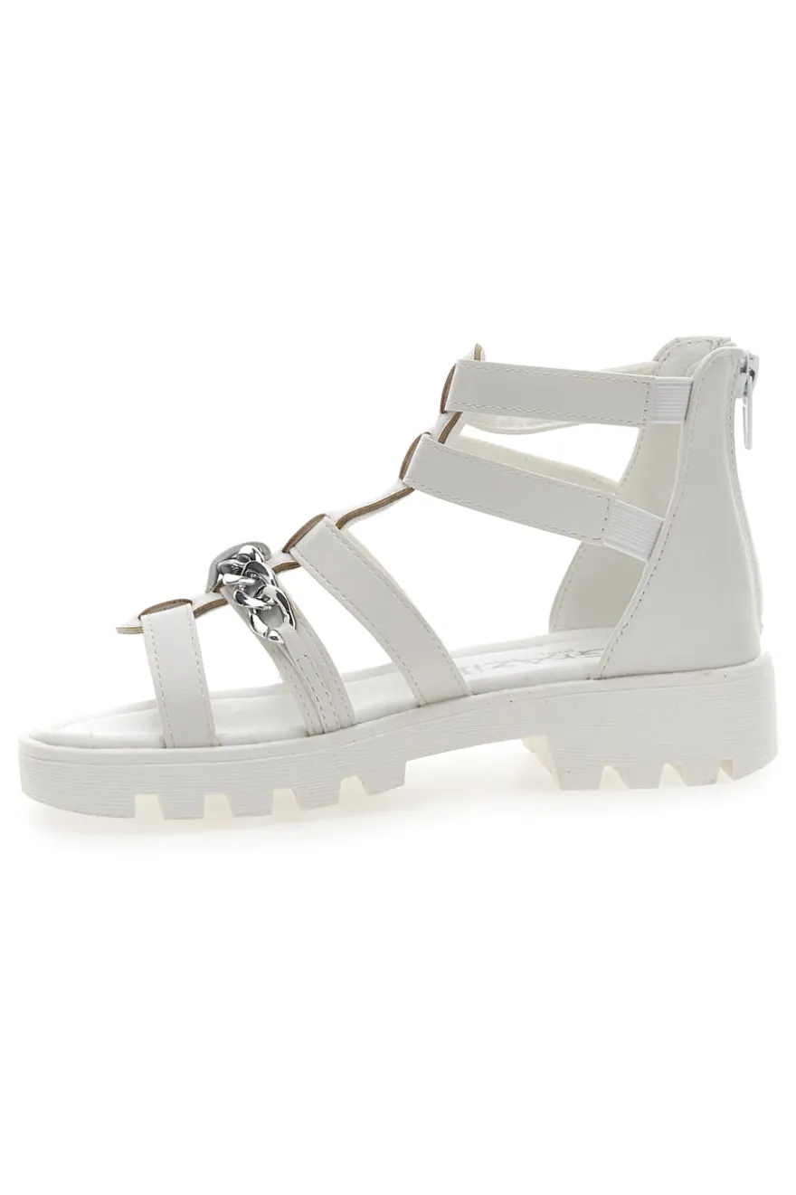 Sandali Bianchi con Cerniera e Catenella Grazie Girl 14355