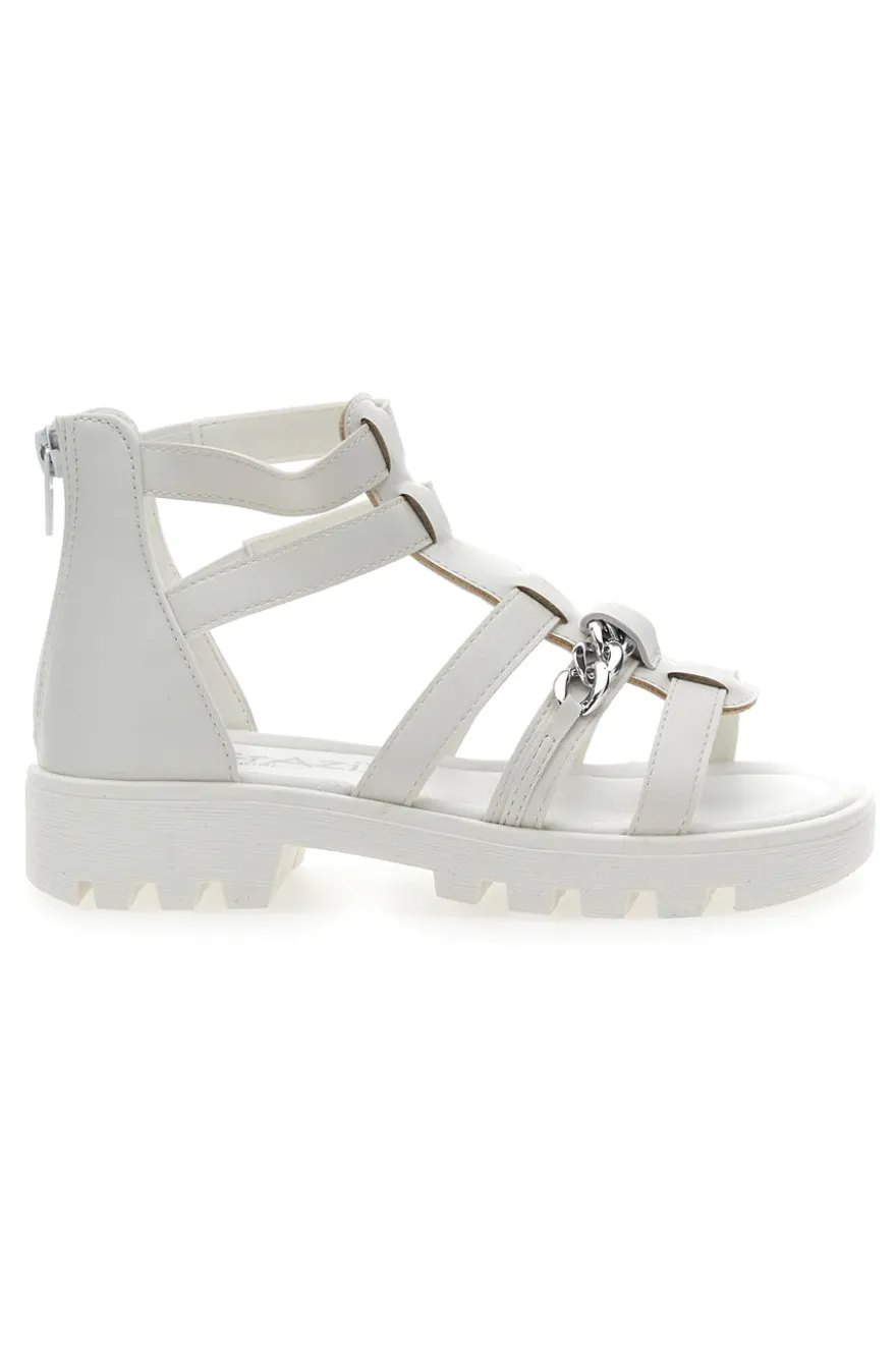 Sandali Bianchi con Cerniera e Catenella Grazie Girl 14355