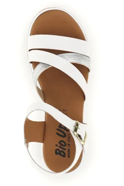 Sandali bianchi con fasce incrociate e zeppa Bio up 401