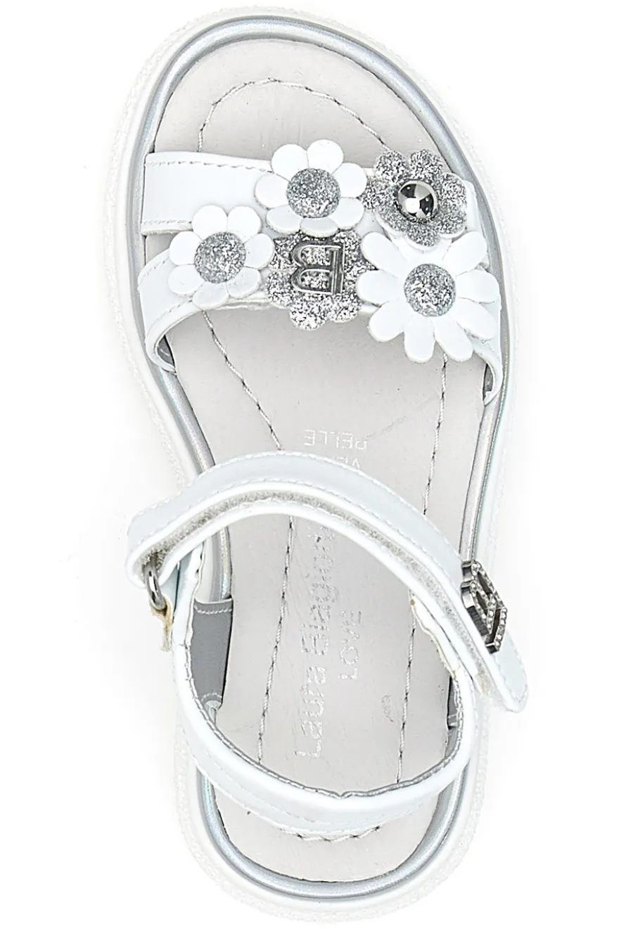 Sandali bianchi con fiori applicati e glitter Laura Biagiotti 96109489