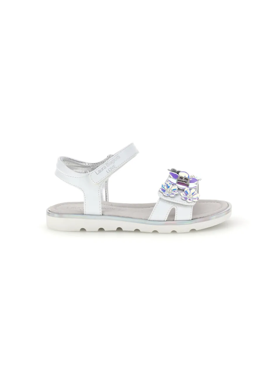 Sandali bianchi con fiori decorativi iridescenti Laura Biagiotti L9882C9702