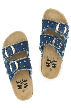 Sandali blu in tessuto con fibbie Me & me 15619