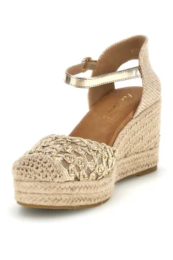 Sandali espadrillas oro con zeppa e cinturino Fun beach P714