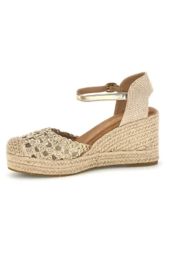 Sandali espadrillas oro con zeppa e cinturino Fun beach P714