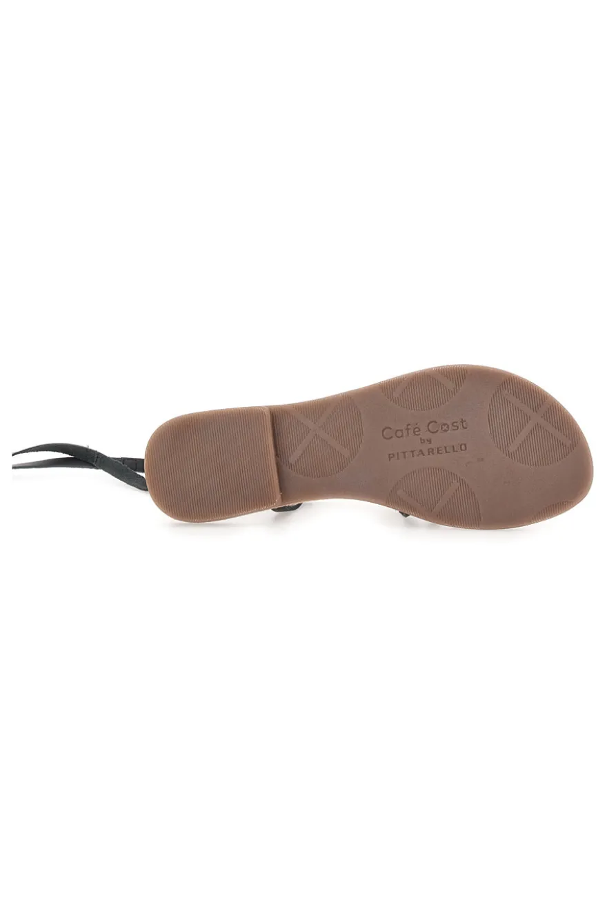 Sandali Lace-Up Neri Con Suola Flat Cafe' Cost 95121