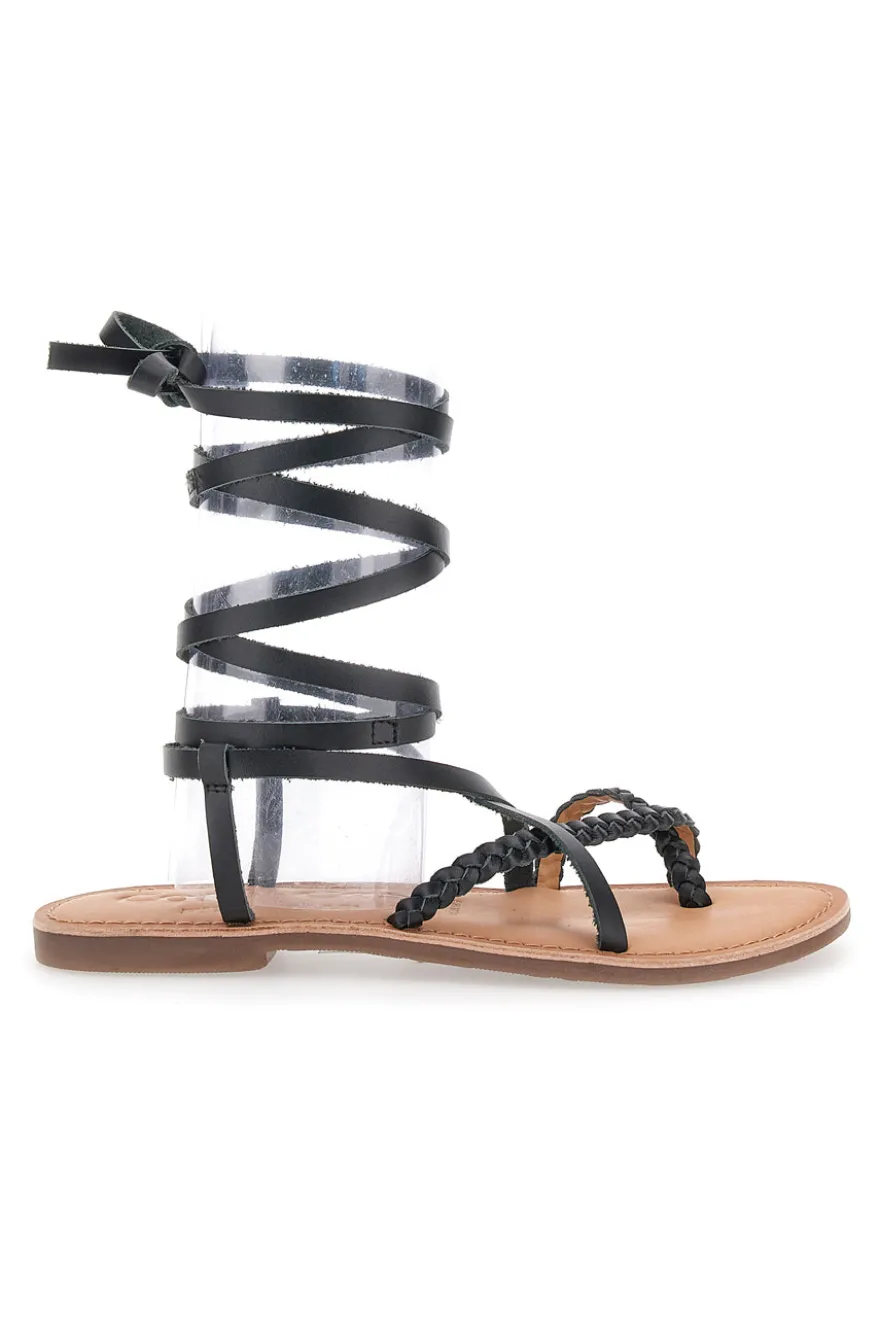 Sandali Lace-Up Neri Con Suola Flat Cafe' Cost 95121