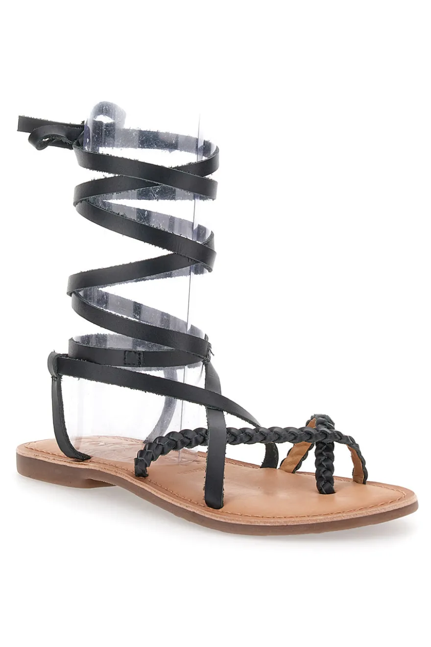 Sandali Lace-Up Neri Con Suola Flat Cafe' Cost 95121