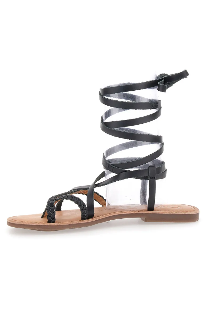 Sandali Lace-Up Neri Con Suola Flat Cafe' Cost 95121