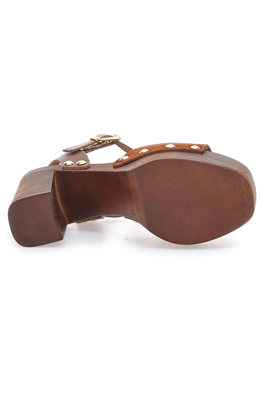 Sandali Marroni con Borchie e Tacco Alto Effetto Legno PITTARELLO LOVE 35021