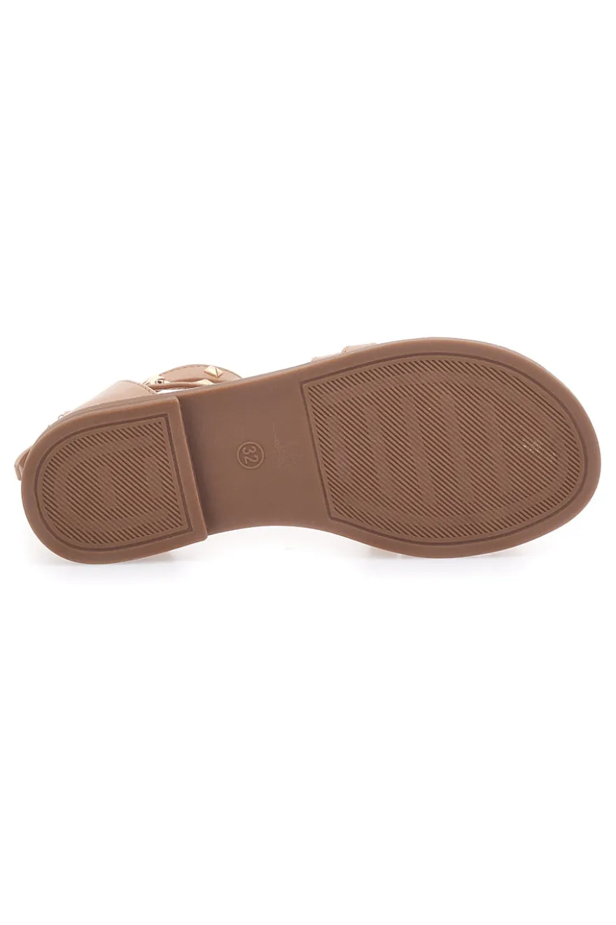 Sandali marroni con cinturino e fasce incrociate Pitt Kids 39G2536S