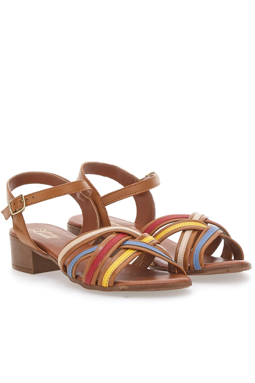 Sandali marroni con fascie colorate in Vera Pelle PITTARELLO LOOK 243110