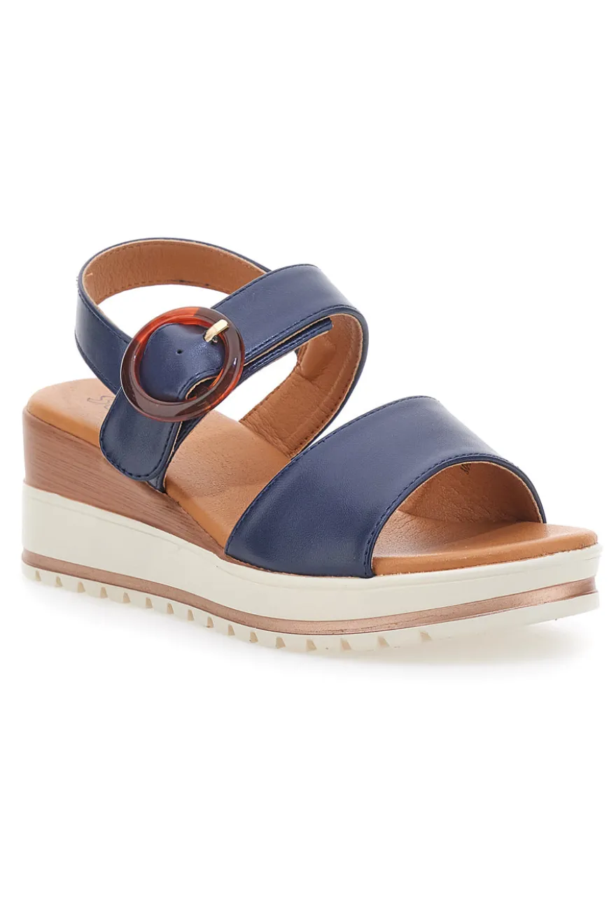 Sandali Navy con Zeppa Bianca a Contrasto PITTARELLO SUN BR1962