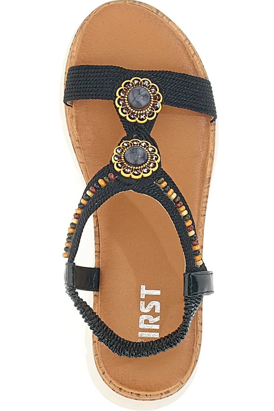 Sandali Neri Con Applicazioni e Perline The First 60785