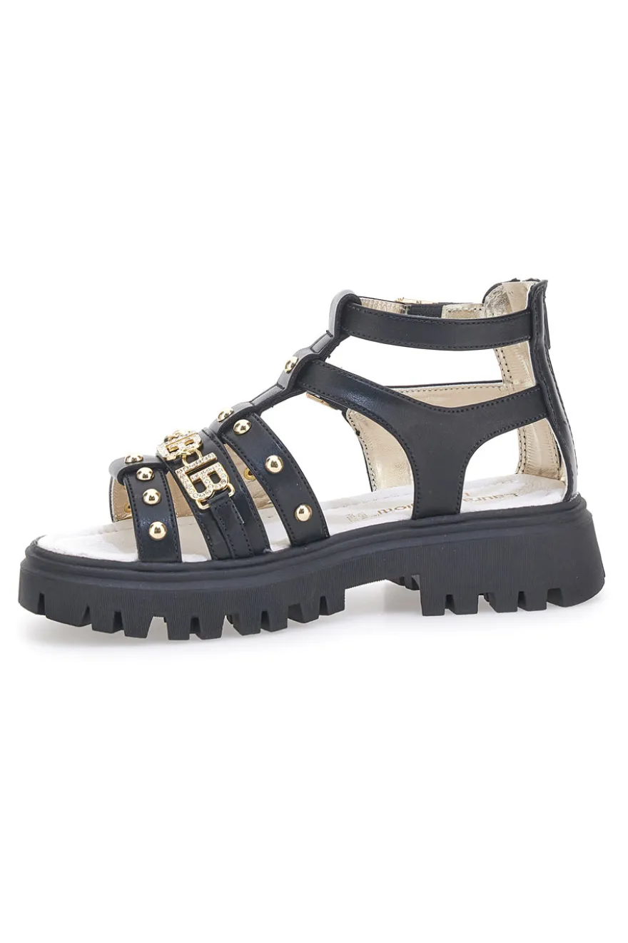 Sandali neri con borchie oro con sottopiede in pelle Laura Biagiotti 96219486
