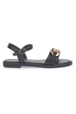 Sandali neri con catena oro e cinturino The First Chic PRE5384