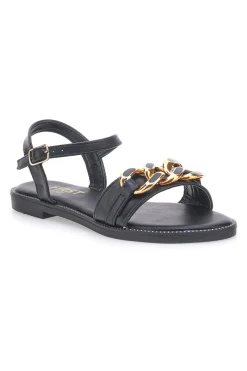 Sandali neri con catena oro e cinturino The First Chic PRE5384