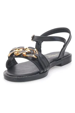 Sandali neri con catena oro e cinturino The First Chic PRE5384