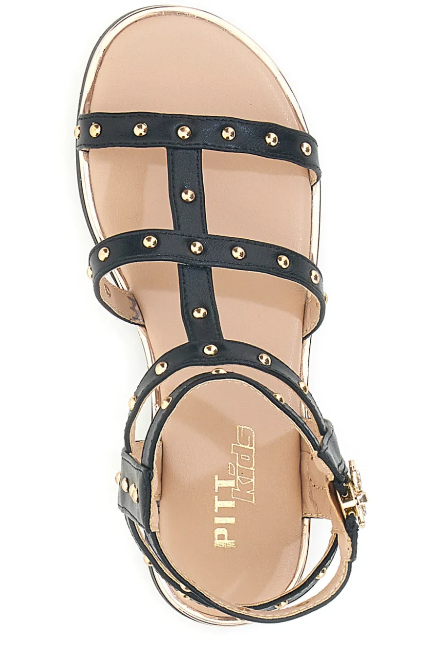 Sandali neri con dettagli oro e zip posteriore Pitt Kids 39G2538S