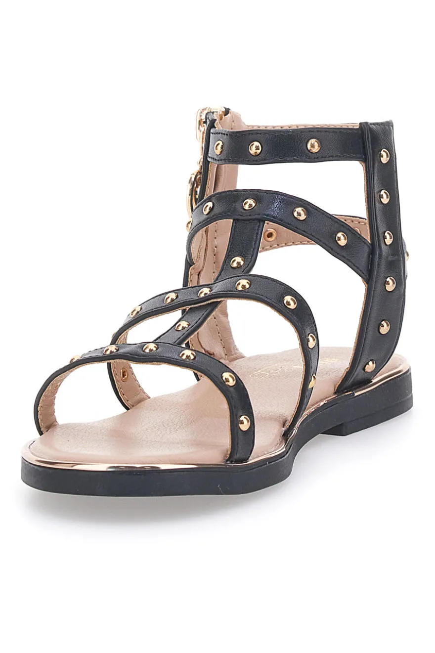 Sandali neri con dettagli oro e zip posteriore Pitt Kids 39G2538S