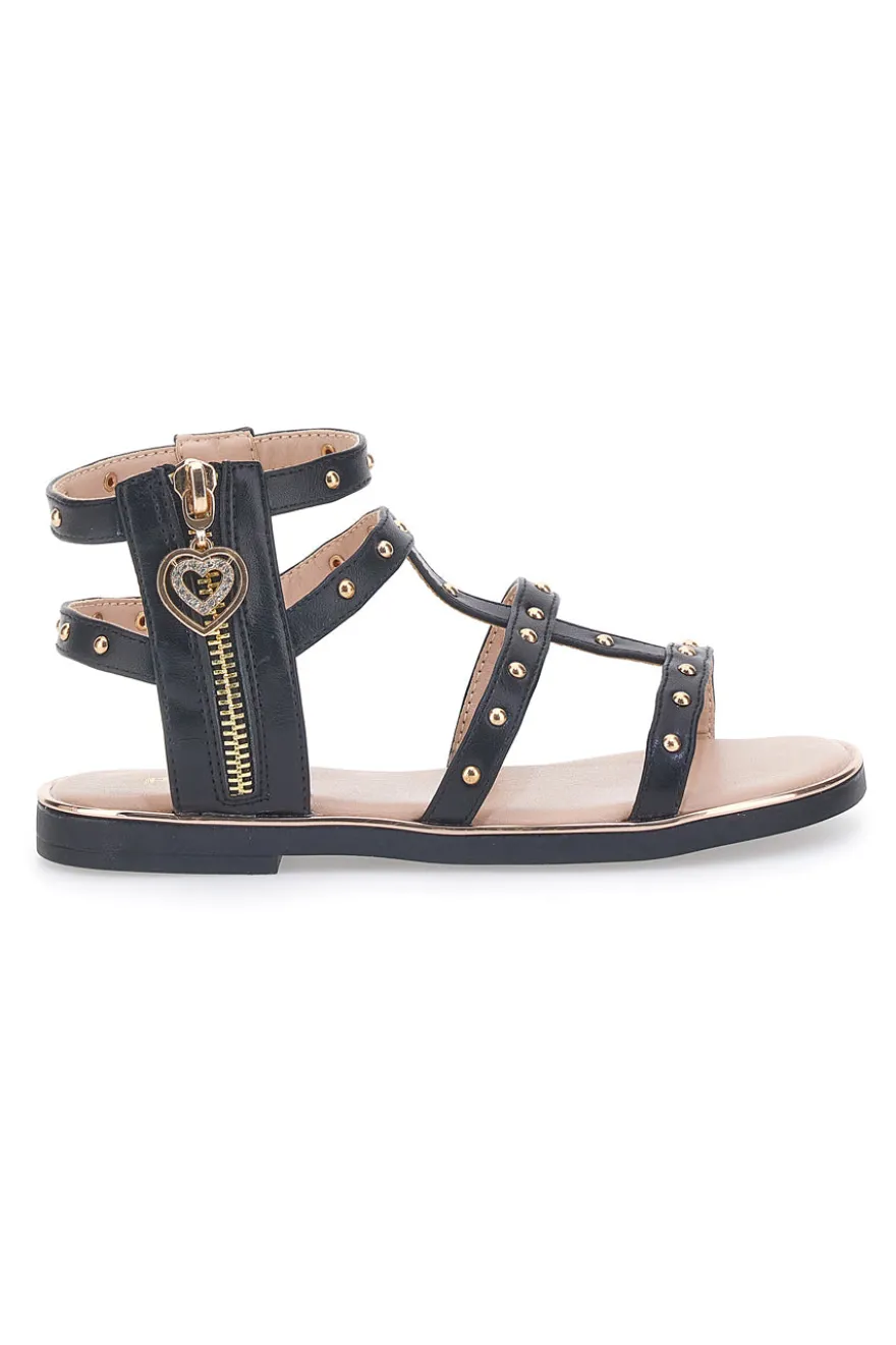 Sandali neri con dettagli oro e zip posteriore Pitt Kids 39G2538S