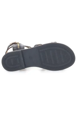 Sandali neri con dettagli oro e zip posteriore Pitt Kids 39G2538S