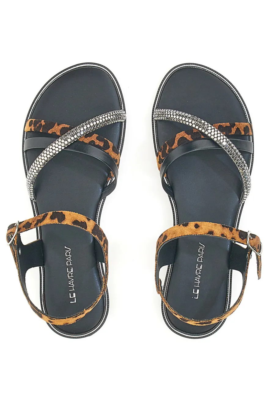Sandali Neri con Fantasia Leopardata Le Havre Paris 5451