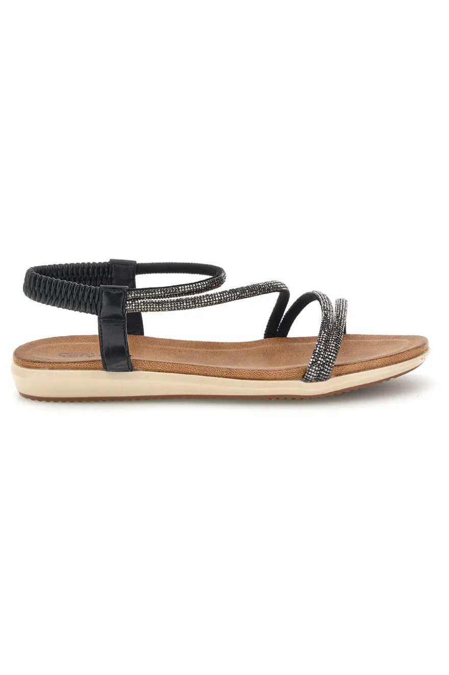 Sandali neri con strass e cinturino elasticizzato Cafe' cost 80965