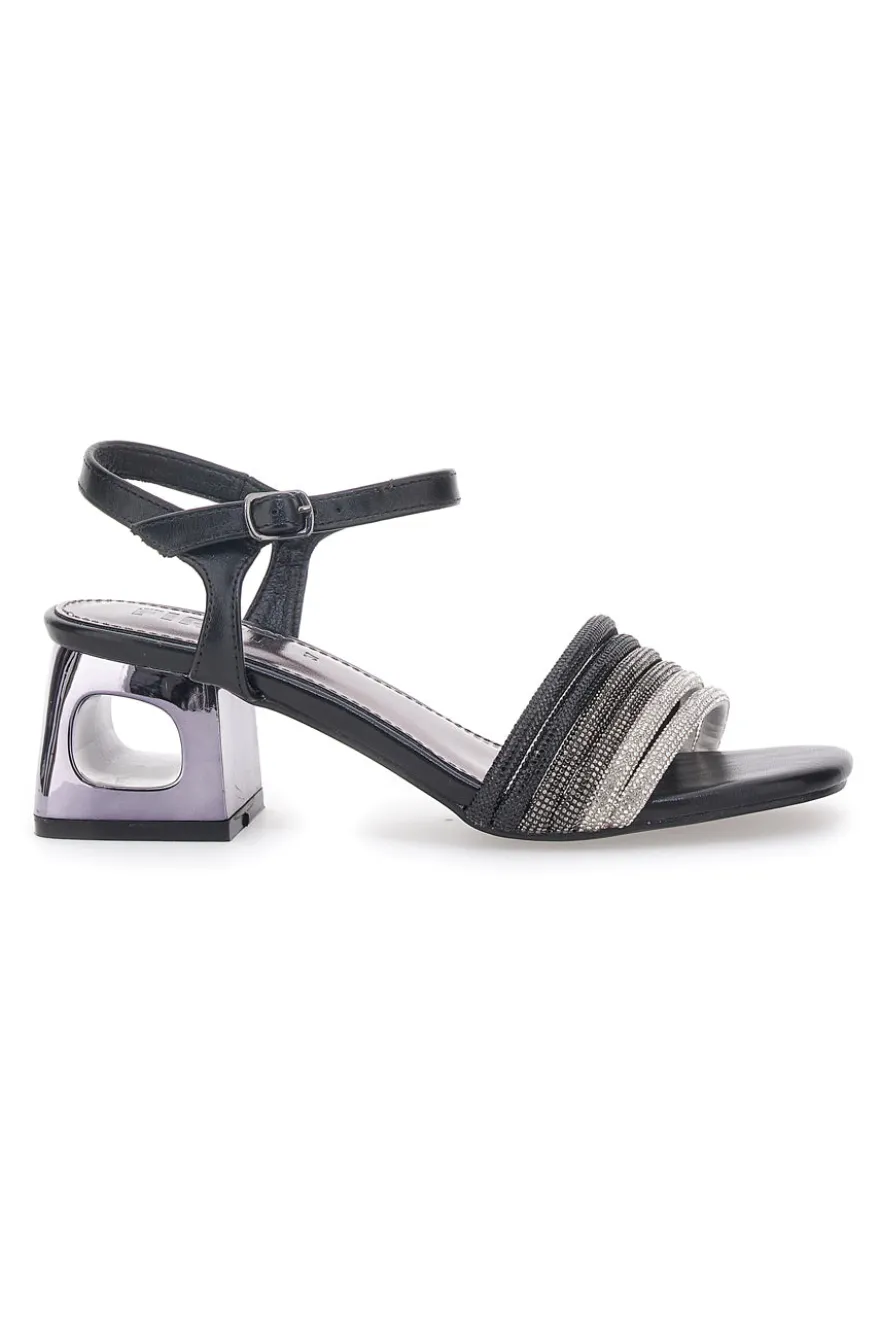 Sandali Neri Con Tacco a Blocco e Strass The First 201