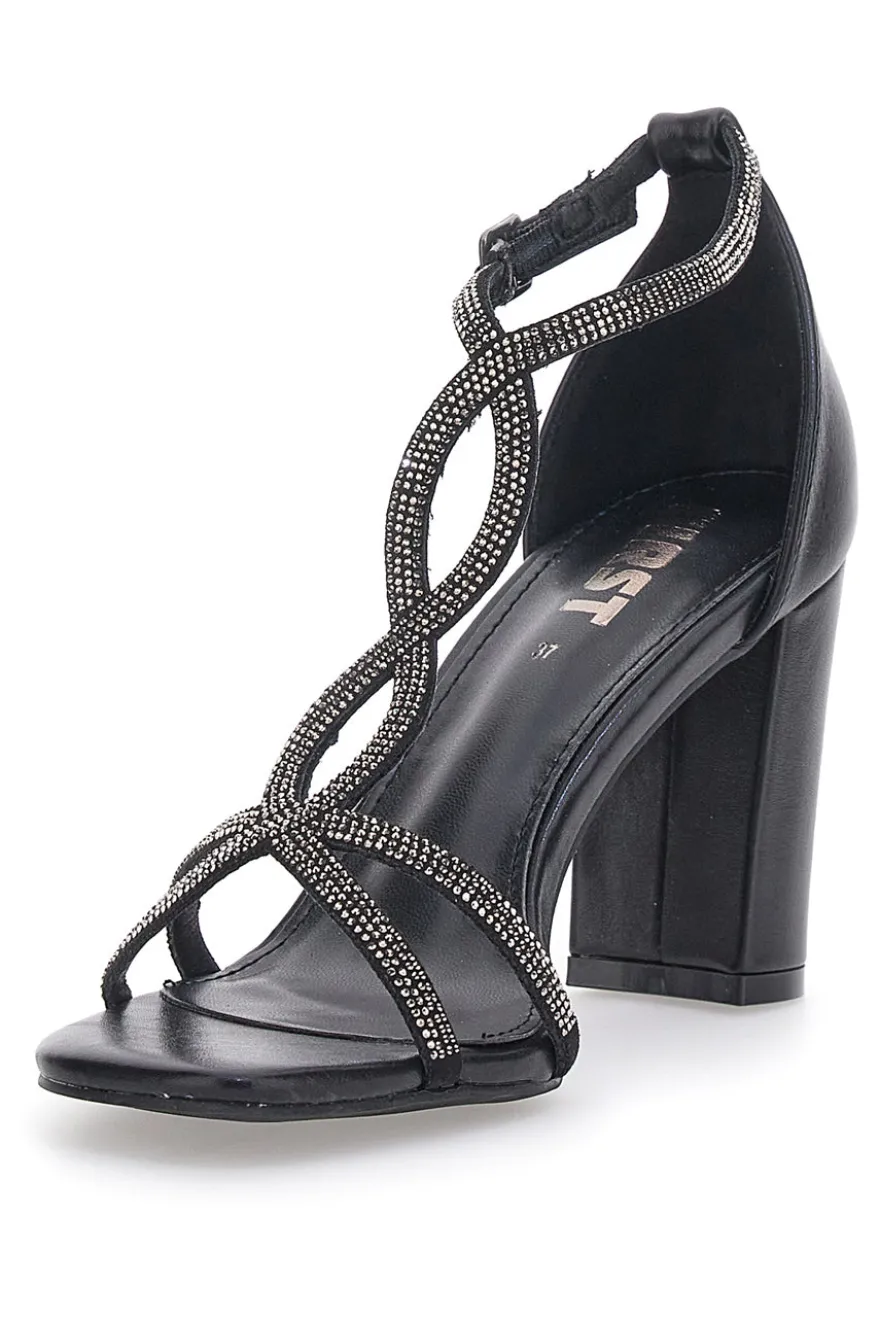 Sandali Neri Con Tacco e Strass The First 257