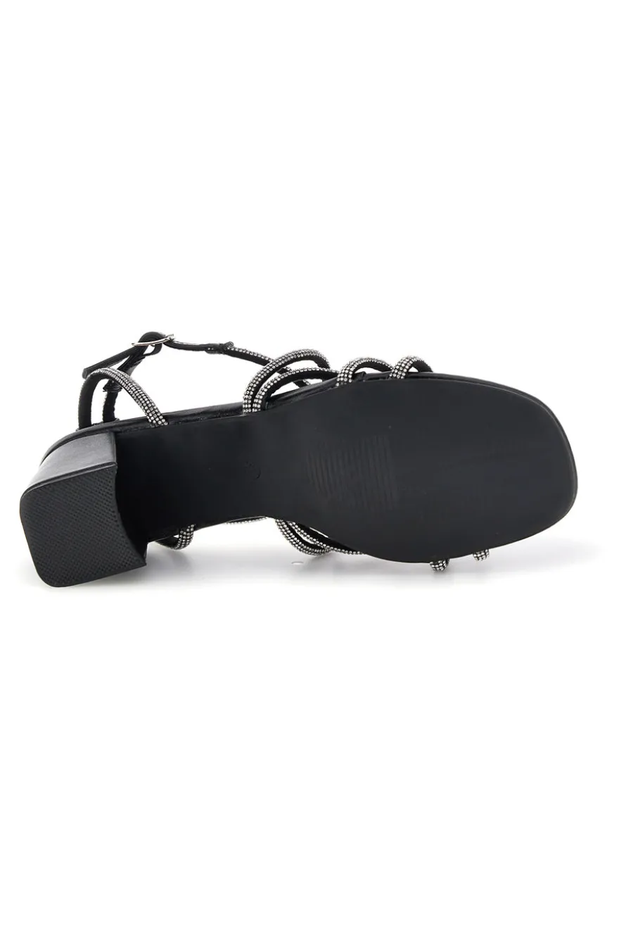 Sandali neri con tacco largo e listini First lady P708