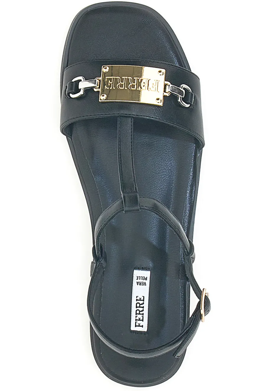 Sandali Neri Flat con Dettaglio Catena Ferre' F251