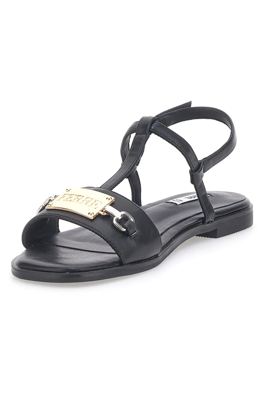 Sandali Neri Flat con Dettaglio Catena Ferre' F251