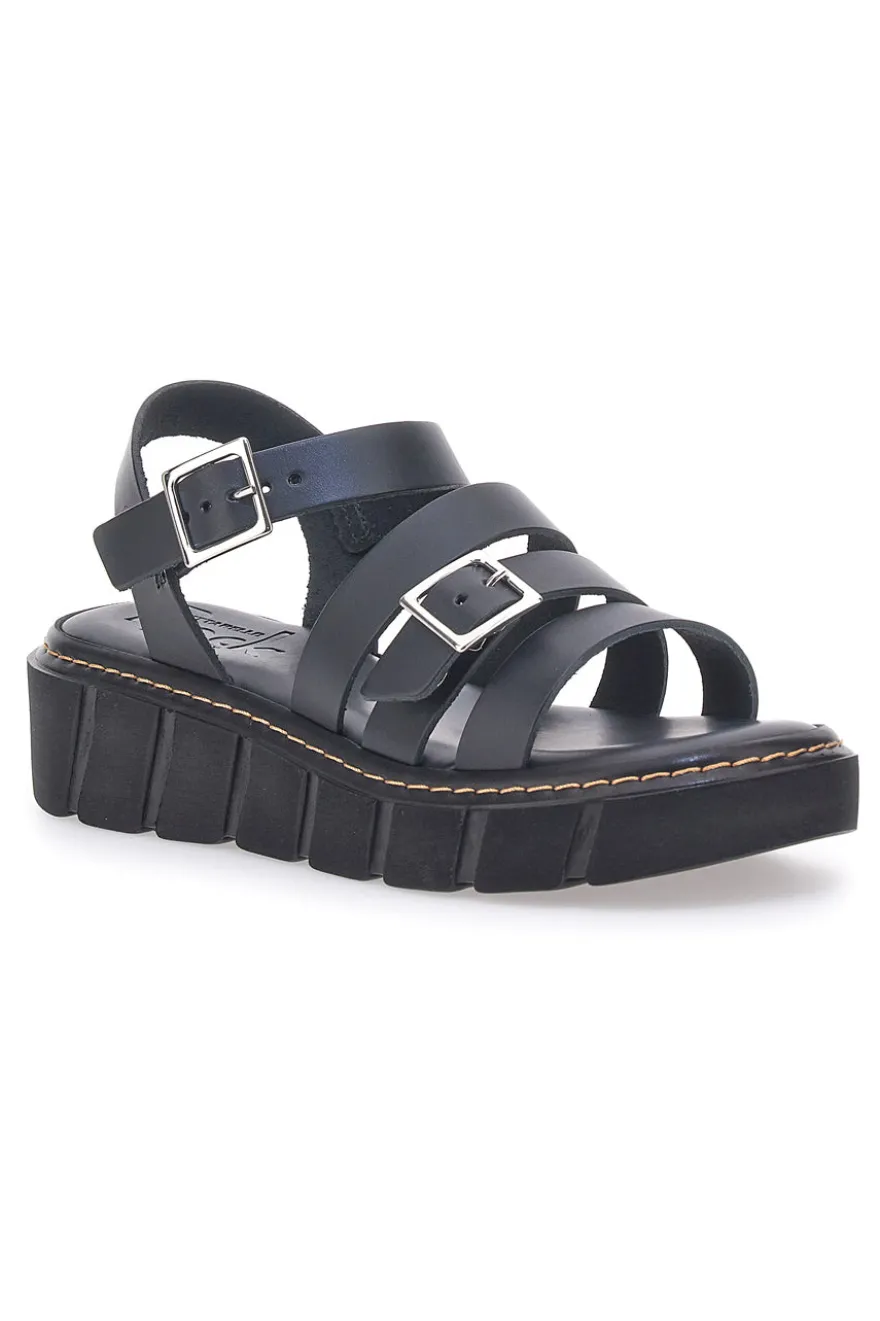 Sandali Neri In Pelle Made in Italy Pittarello Rock 5836/P
