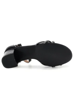Sandali nero con cinturini brillanti e tacco largo First lady P706