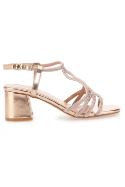 Sandali oro rosa con tacco e listini intrecciati MON DIEU 643