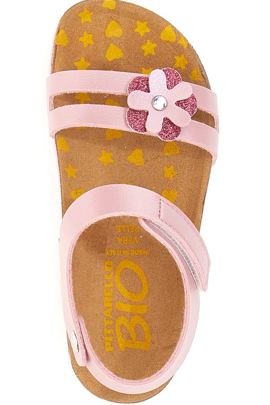Sandali rosa con fiore glitter e plantare preformato Pittarello Bio 257A005SR