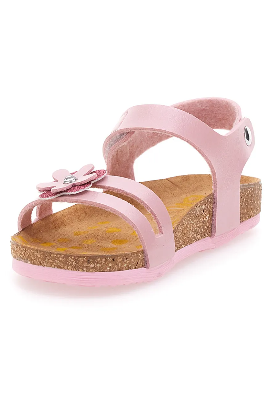 Sandali rosa con fiore glitter e plantare preformato Pittarello Bio 257A005SR