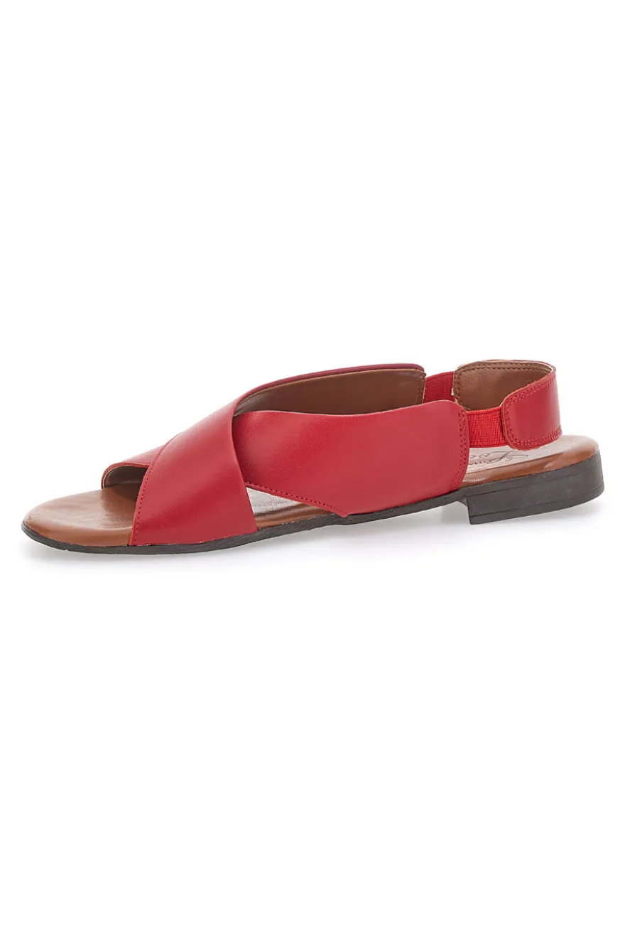 Sandali Rossi Flat In Vera Pelle Con Elastico Pittarello Look 225435