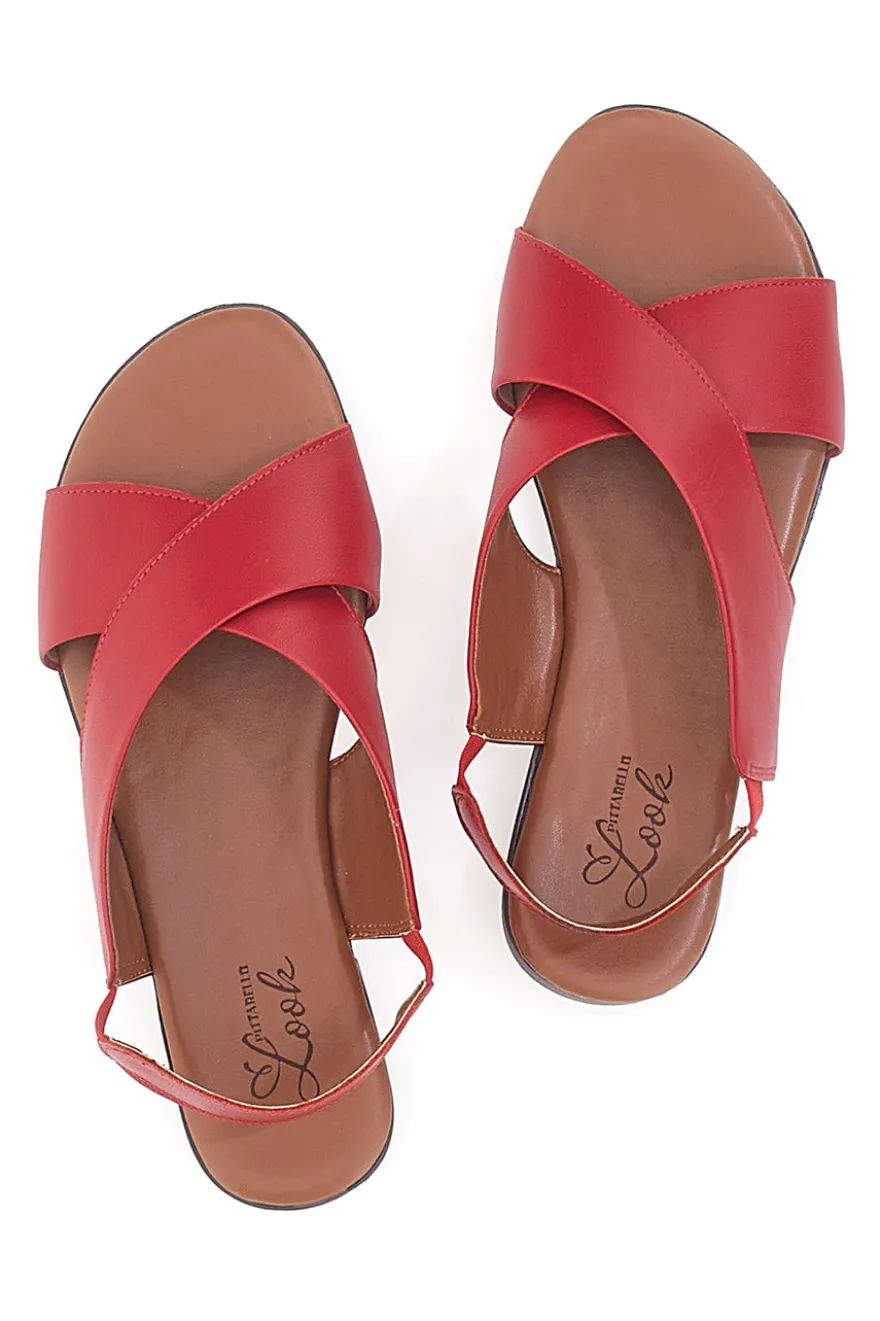 Sandali Rossi Flat In Vera Pelle Con Elastico Pittarello Look 225435