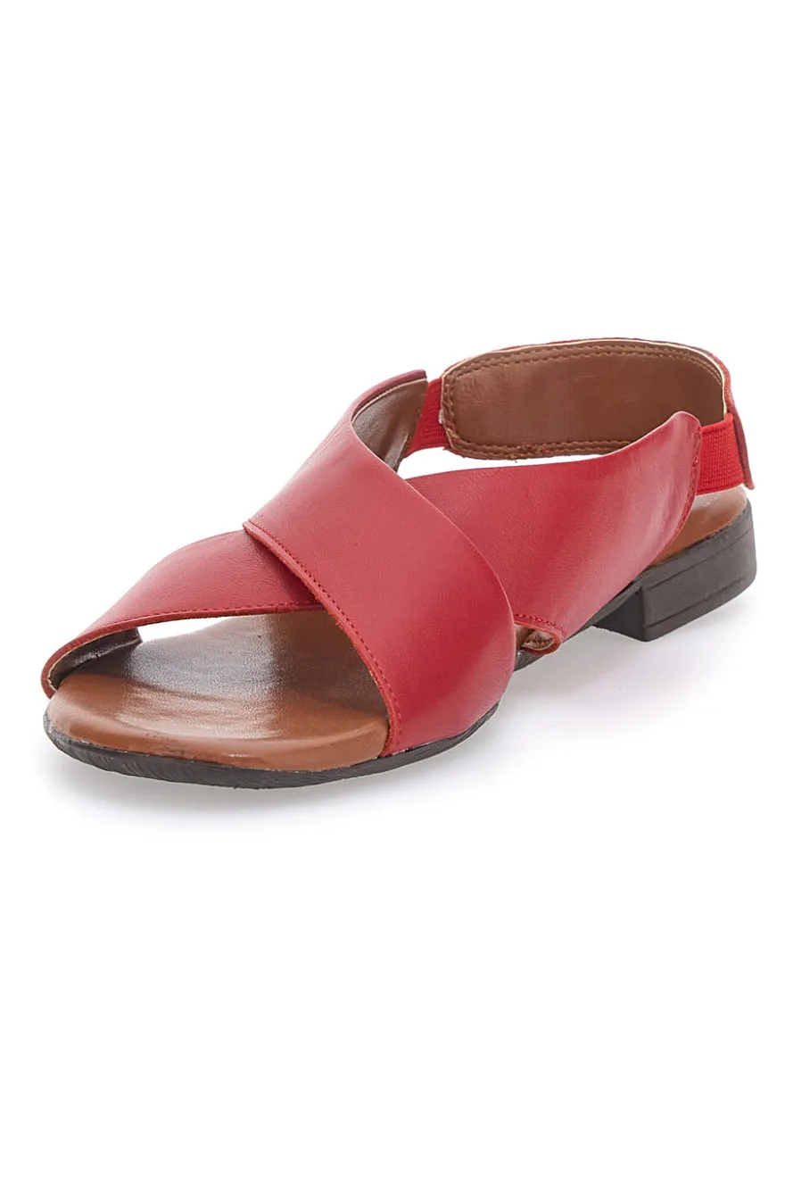 Sandali Rossi Flat In Vera Pelle Con Elastico Pittarello Look 225435